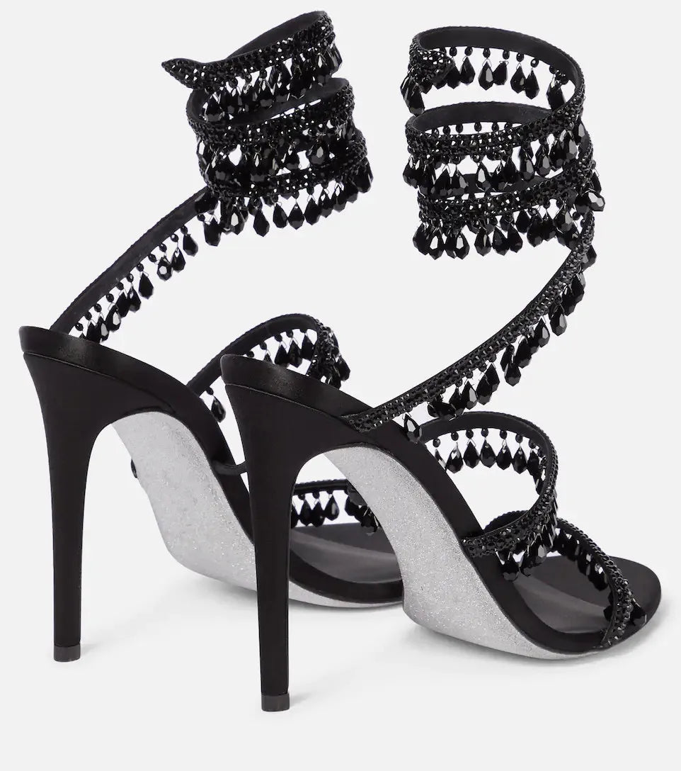 2025 Women's New Rhinestone Sandals Fashion Tassel Crystal Shoes Sexy Nightclub Banquet Party Twining Stiletto Women's Sandals