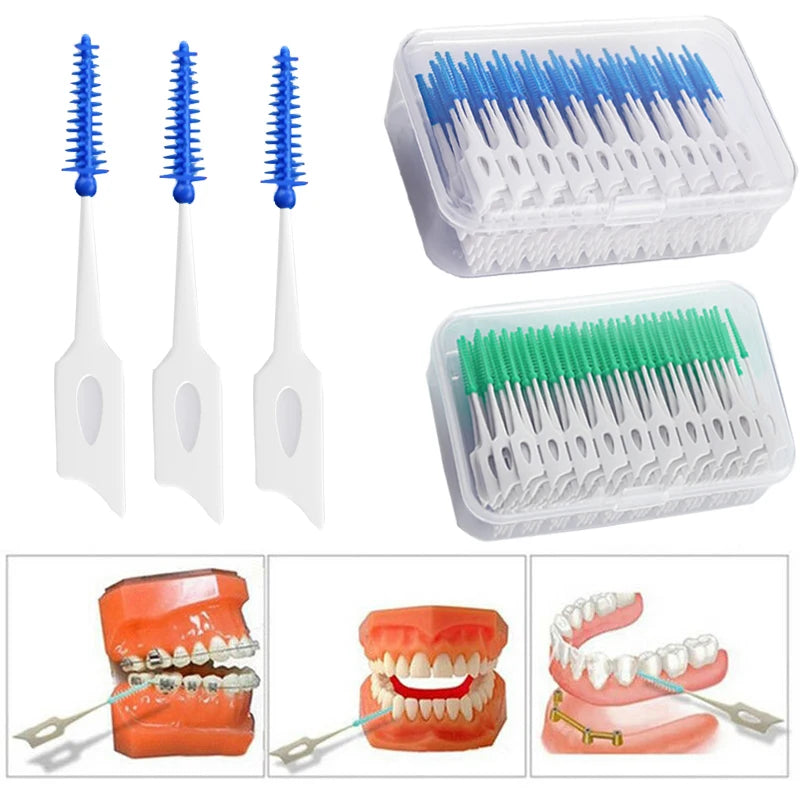 Interdental Silicone Brushes 200 Units Dental Toothpicks Brush Between Teeth Silicone Toothpicks With Thread Oral Cleaning Tools