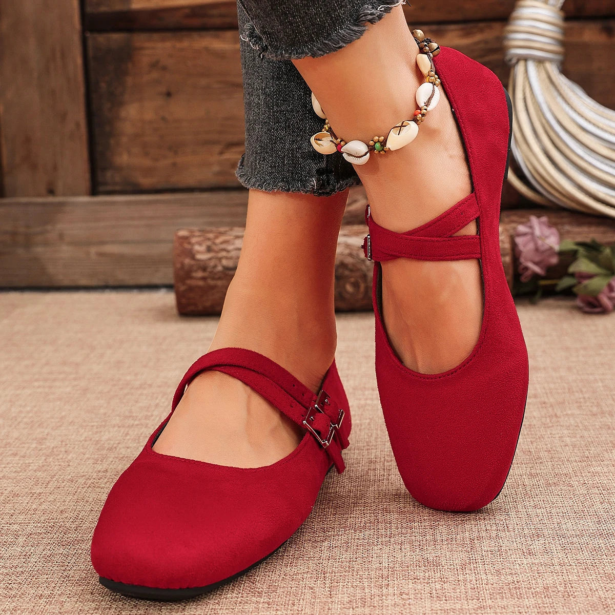 Mary Jane Buckle Strap Ballet Flats Women Shoes Shallow Casual Leopard Print Comfortable Square Toe Flat Shoes for Women Zapatos
