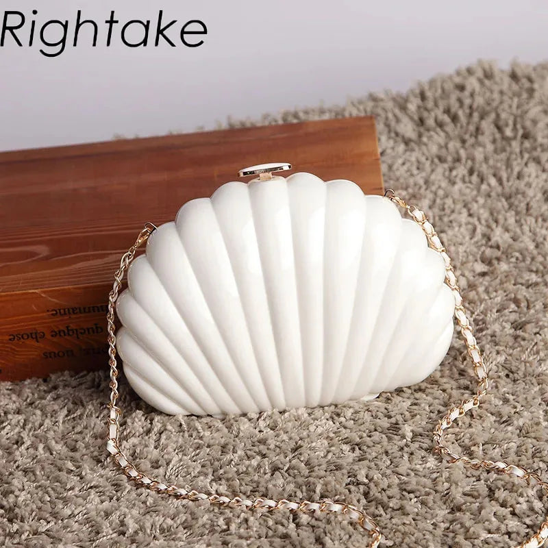 White Acrylic Seashell Shape Women's Handbags Party Fashion Chain Wedding Evening Bag Lady Purses Shell Shoulder Crossbody bag
