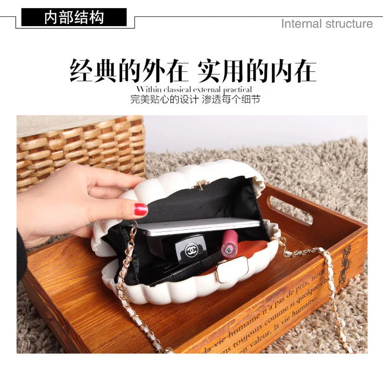 White Acrylic Seashell Shape Women's Handbags Party Fashion Chain Wedding Evening Bag Lady Purses Shell Shoulder Crossbody bag