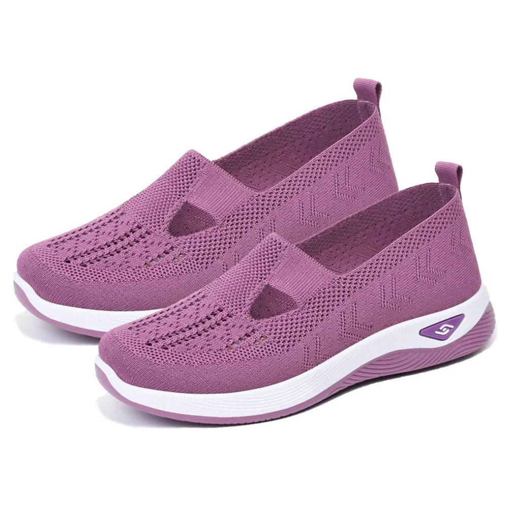 Women's New Summer Shoes Mesh Breathable Sneakers Light Slip on Flat Platform Casual Shoes Ladies Anti-slip Walking Woven Shoes