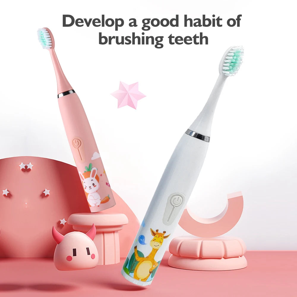 Children Electric Toothbrush With Replace Brush Heads Kids Cartoon Toothbrush Ultrasonic Sonic Electric Toothbrush Brush Head