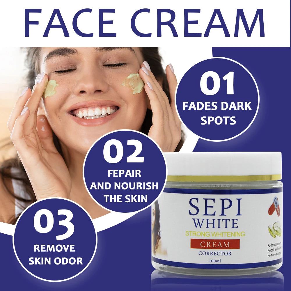 Gluta Master Sepi White Strong Whitening Skin Care Set Bleaching Lightening Softer Smoother Skin Care Products for Dark Skin