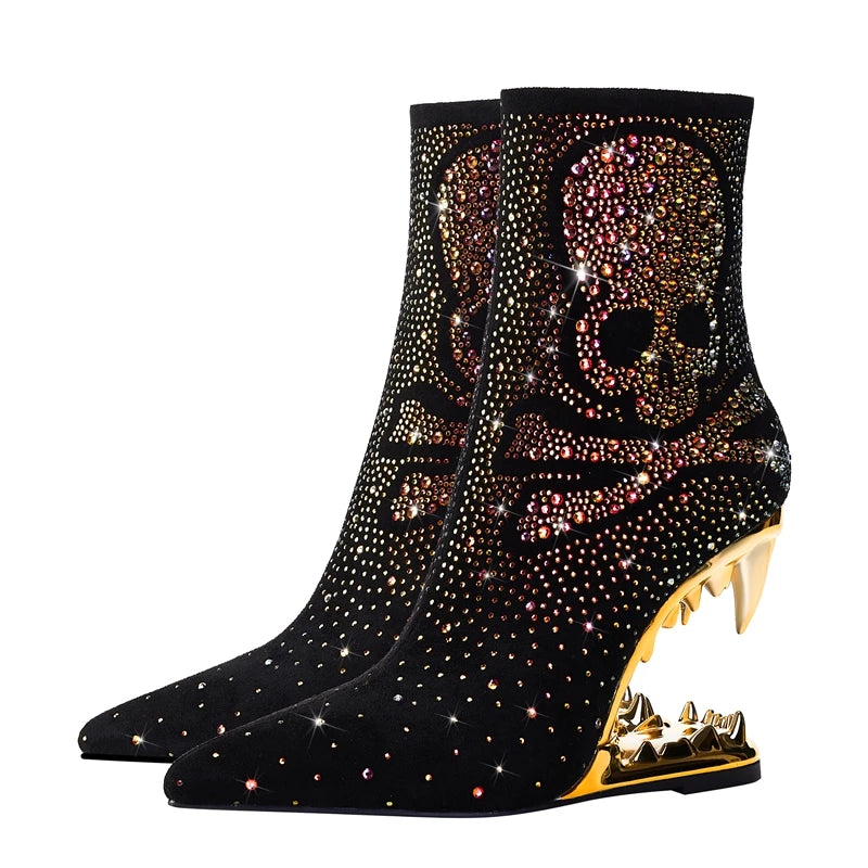 Kakay's New Water Diamond Super High Heel Wolf Teeth Tiger Teeth Shaped Heel Women's Short Boots Women's Boots