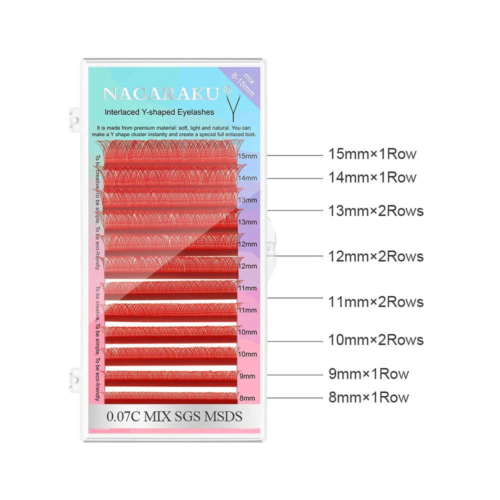 NAGARAKU Color YY Shape Hand Woven Premium Synthetic Mink Eyelashes Pink Red Blue Purple Green Soft Natural Meshy Net Cross