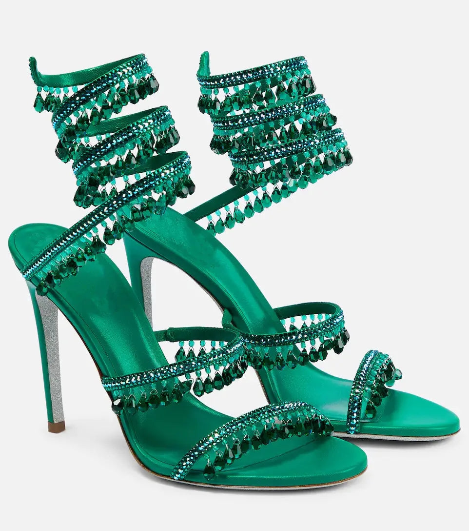 2025 Women's New Rhinestone Sandals Fashion Tassel Crystal Shoes Sexy Nightclub Banquet Party Twining Stiletto Women's Sandals