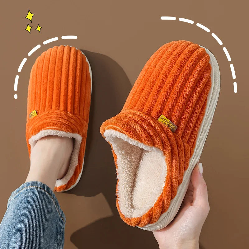Bebealy New Fur Man Slippers For Women Winter Fluffy Plush Home Cotton Slippers Female Indoor Outdoor Fuzzy Cozy Cotton Shoes