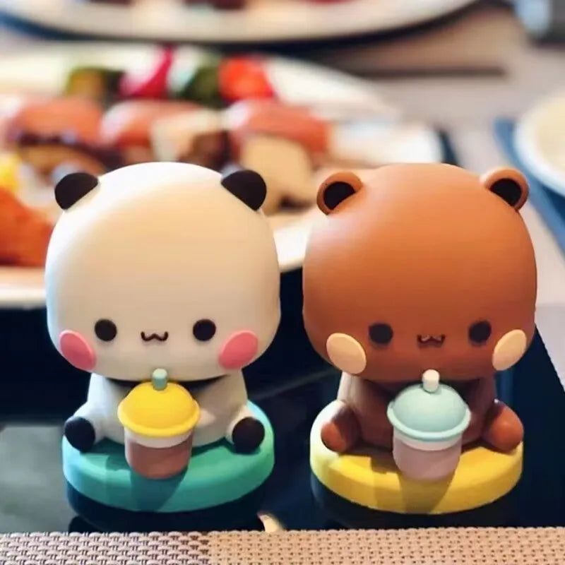 Hot Bubu And Dudu Panda Bear Figure Doll Boba Tea Kawaii Action Figures Toy Collection Ornaments For Fans Girls Children Gift