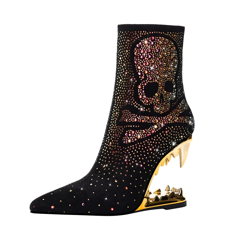 Kakay's New Water Diamond Super High Heel Wolf Teeth Tiger Teeth Shaped Heel Women's Short Boots Women's Boots