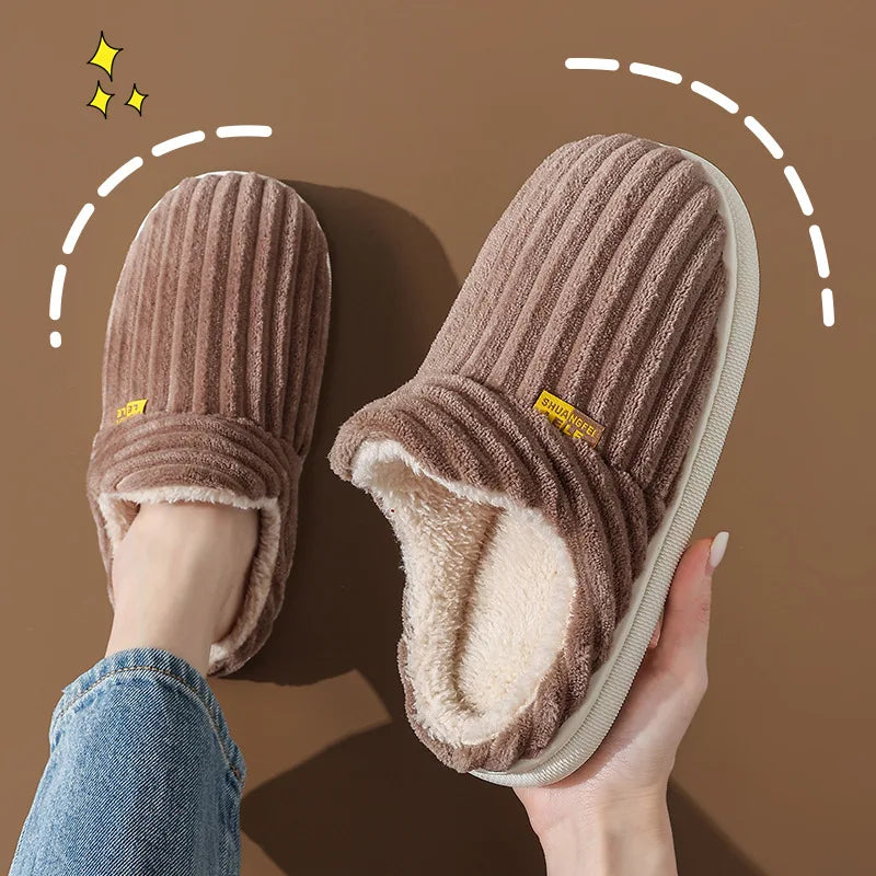 Bebealy New Fur Man Slippers For Women Winter Fluffy Plush Home Cotton Slippers Female Indoor Outdoor Fuzzy Cozy Cotton Shoes