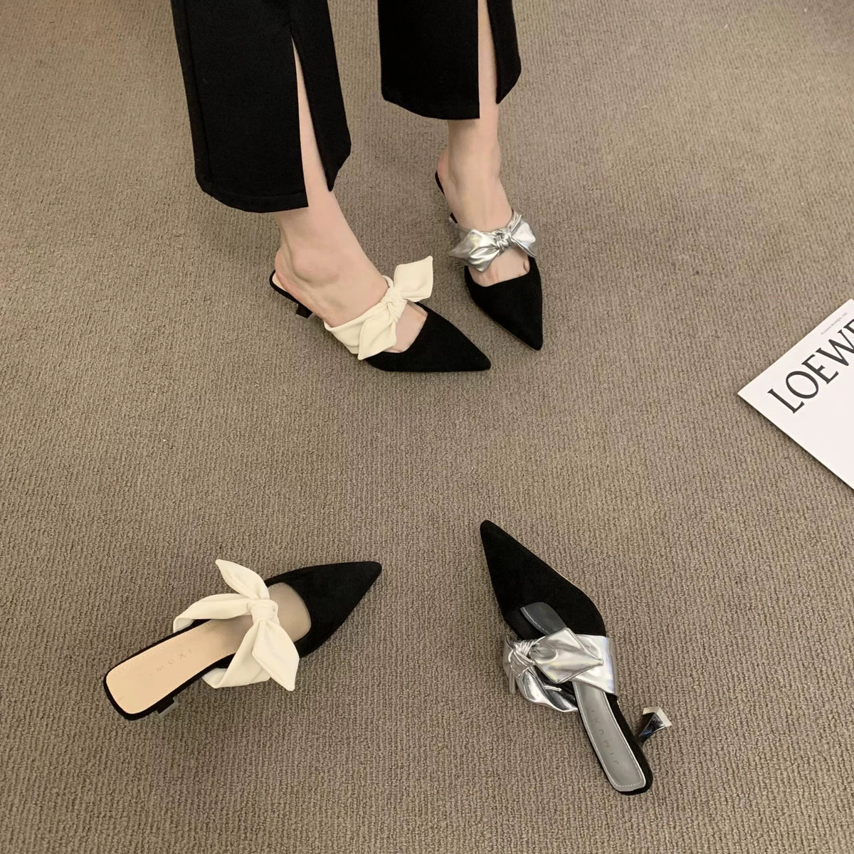 2024 Summer Women Pointed Toe High Heels Sandals Bowknot Fashion Flower Woman Shoes Slingback Woman Slippers
