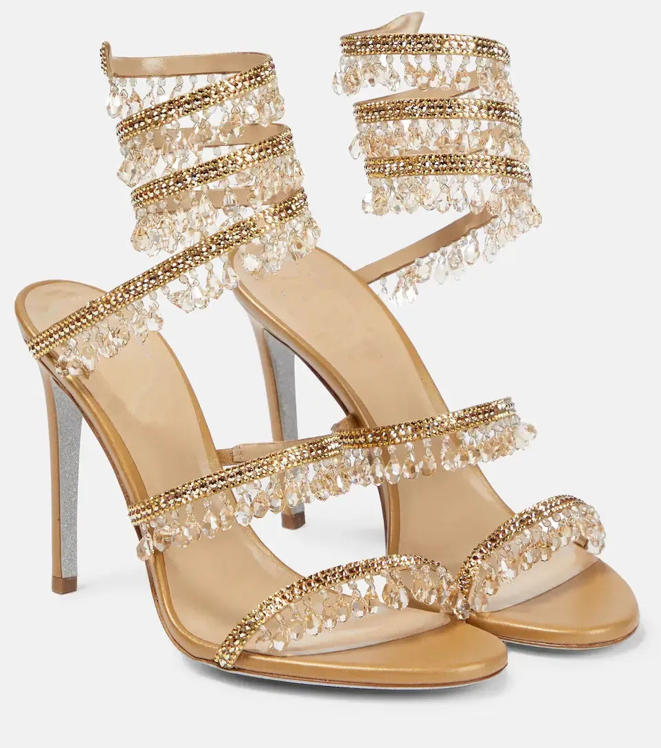 2025 Women's New Rhinestone Sandals Fashion Tassel Crystal Shoes Sexy Nightclub Banquet Party Twining Stiletto Women's Sandals