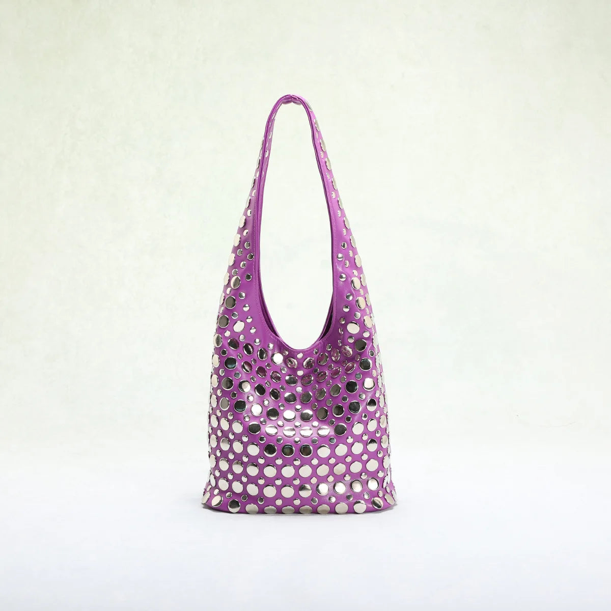 Punk Style Embellished Double-Faced Round Rivet Inlaid Niche Luxury Bucket Bag Chic Lady Underarm Large Capacity Shoulder Bag