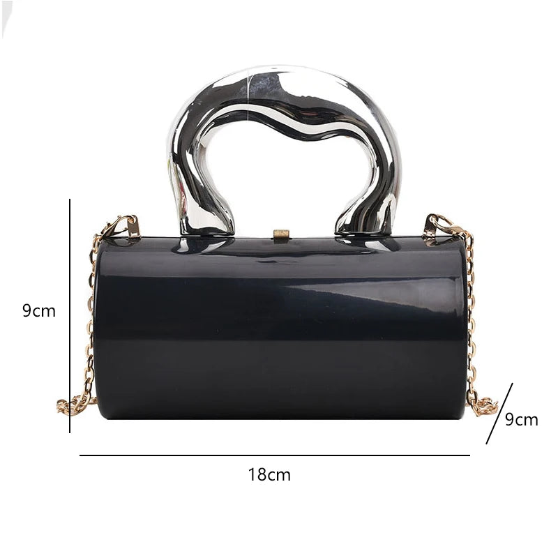 Women's Handbag Bags For Women 2025 Party Clutches Fashion Cylinder Mini Evening Purse Crossbody Shoulder Bag Gold Box Clutch