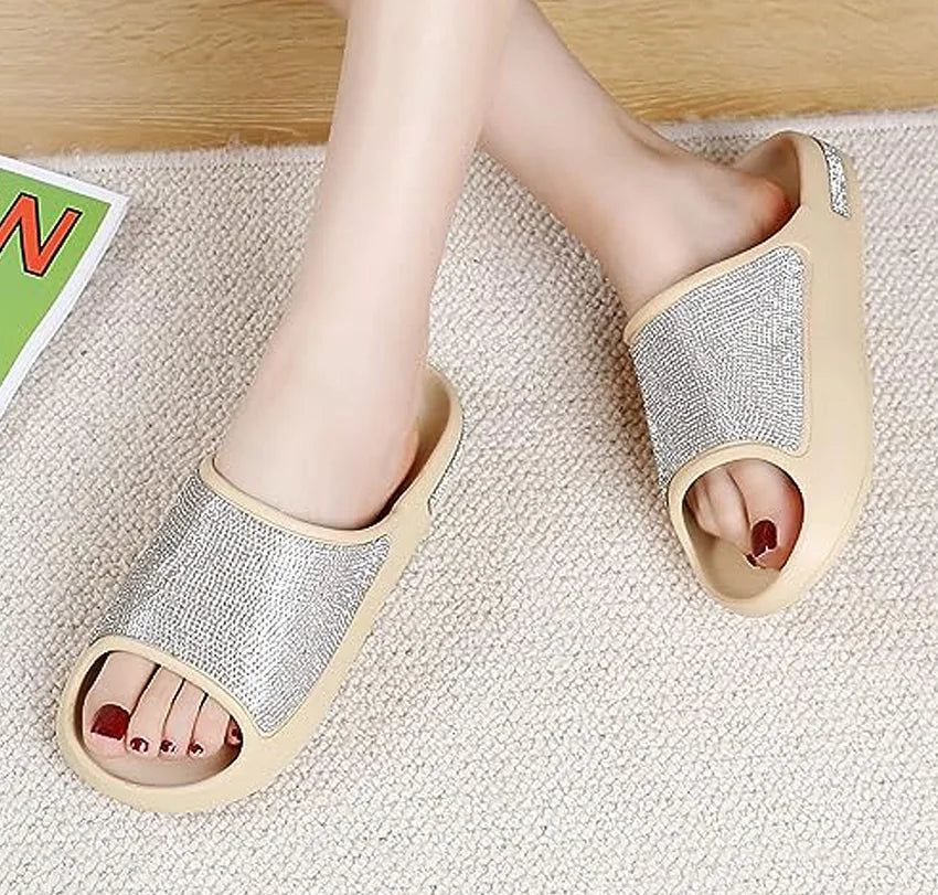 2024 women's/men new luxury women's shoes with diamond face, thin flash thick bottom slippers sandals outdoor beach slippers
