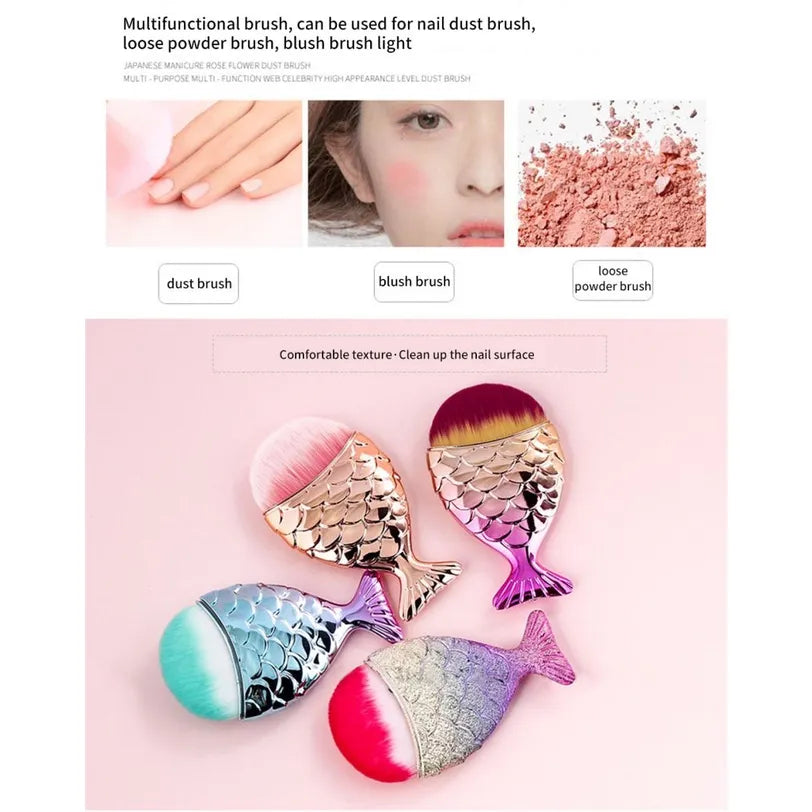 Colorful Fish Tail Shape Nail Brush Soft Cleaning Dust Powder Manicure Care Tool Mermaid Tail Beauty Make Up Tools Accessories