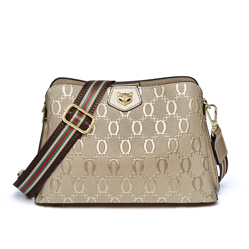 FOXER-Leather Shoulder Bag for Women, Monogram Crossbody Handbag, Gift for Lady, Mom, Wife