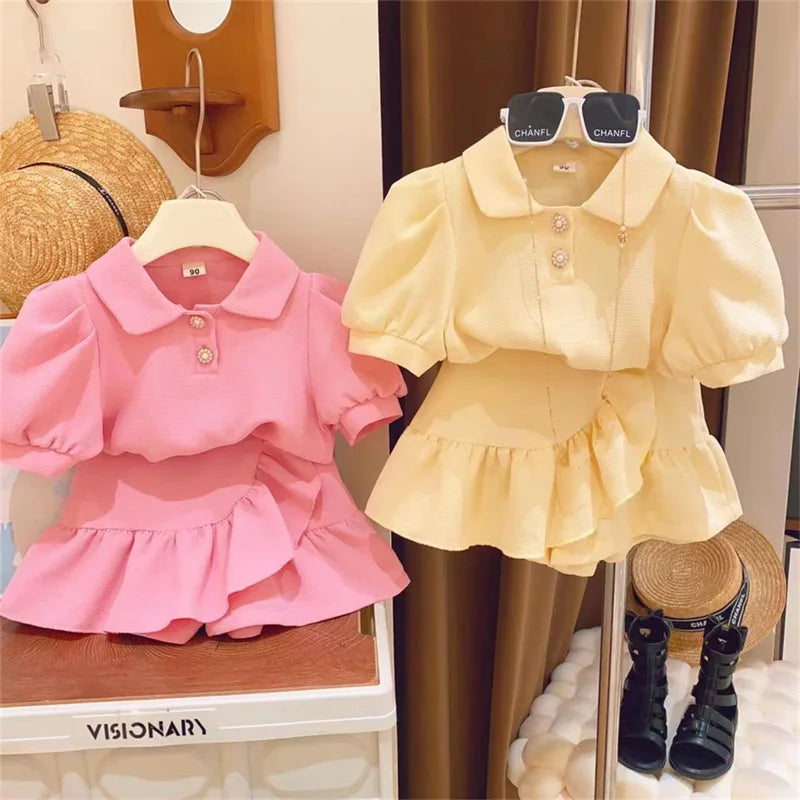 Girls Clothes Sets Summer Short Sleeve Shirt+Shorts Fashion Korean Children Clothing Two Piece Set Kids Casual Outfits 2-7Yrs