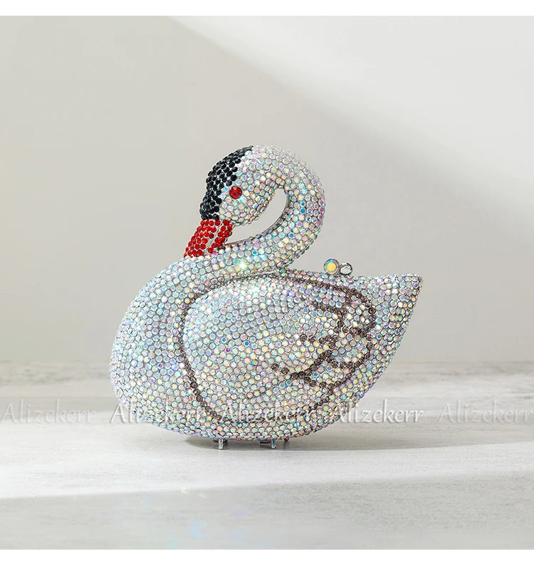 Alizekerr Swan Shaped Diamond Evening Bags New Gorgeous Sparkling Rhinestone Metallic Clutch Purses And Handbags Wedding Party