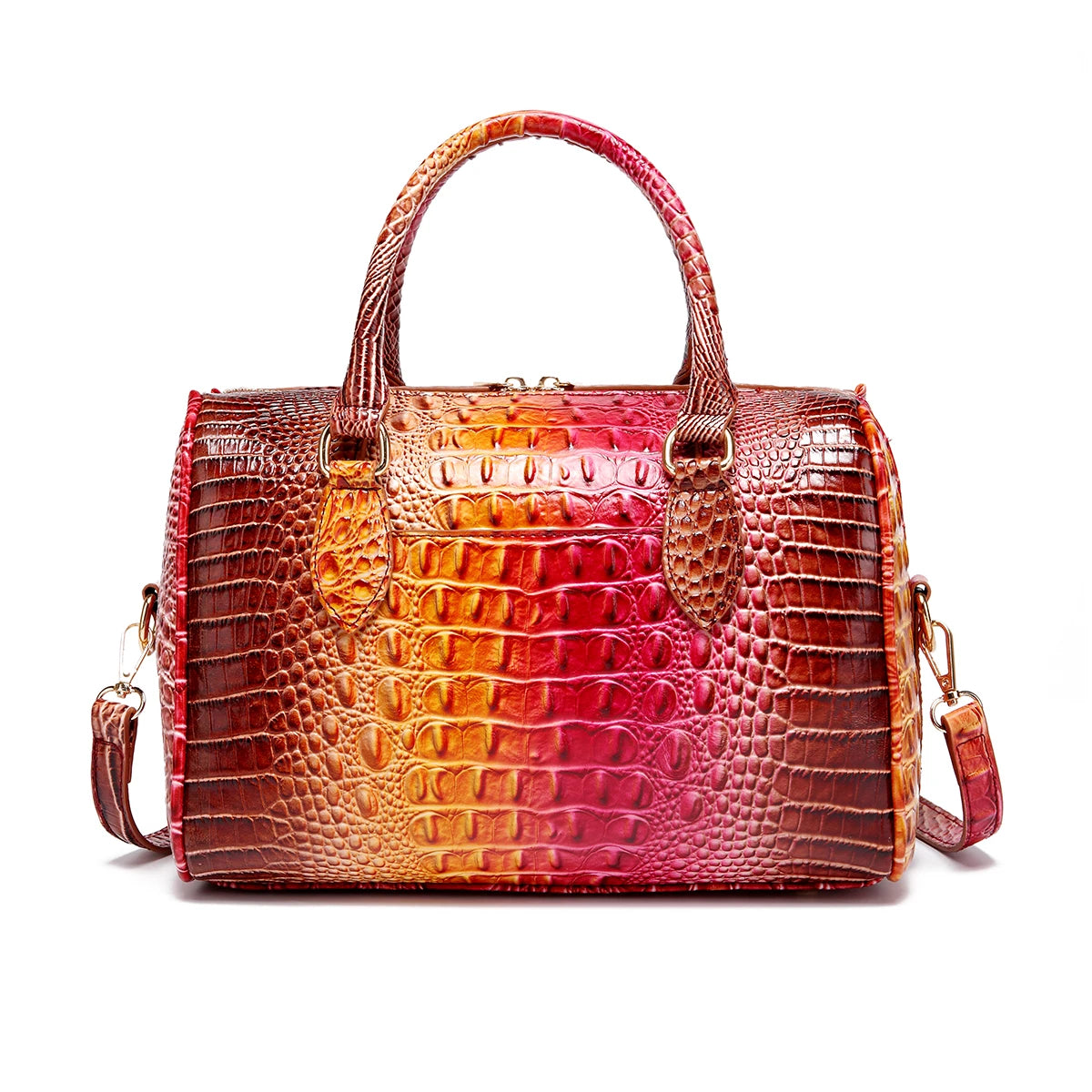 Ombre Crocodile Embossed Boston Handbag Classic Style Crossbody Bag Women's Leather Satchel Purse