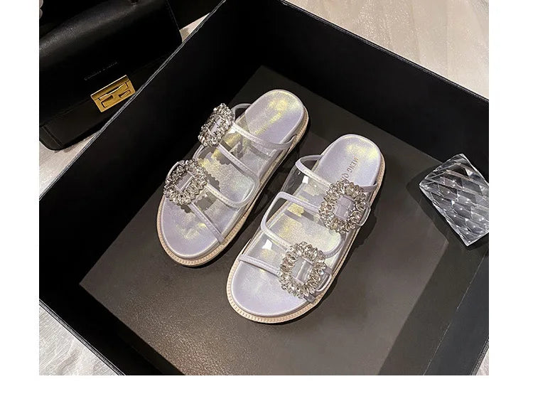 pearl rivets thick bottom women slippers crystal beading flip flops lace band platform sandalias mujer pearl slides big size 43