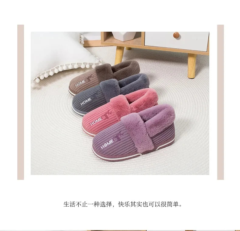 Bebealy New Fur Man Slippers For Women Winter Fluffy Plush Home Cotton Slippers Female Indoor Outdoor Fuzzy Cozy Cotton Shoes