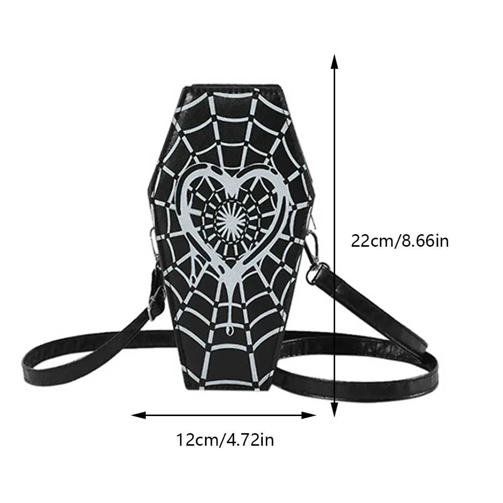 Women Fashion Shoulder Bag Large Capacity Coffin Shaped Casual Satchel Bag Adjustable Strap Spider Web PU Leather Chic Hobo Bag