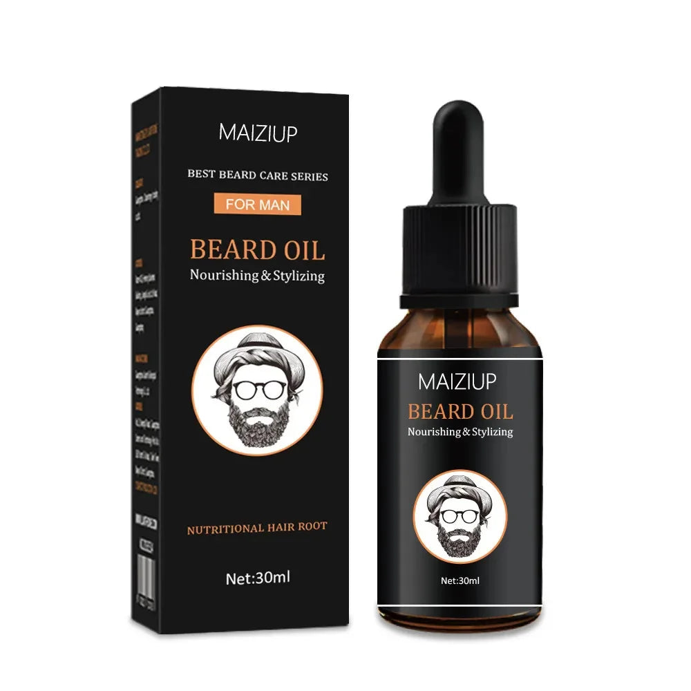 MAIZIUP Beard Growth Kit 30ml Beard Essential Oil for Men Facial Hair Growth Enhancer Thicker Oil With Beard growth Roller