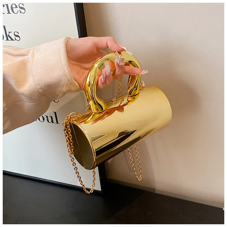 Women's Handbag Bags For Women 2025 Party Clutches Fashion Cylinder Mini Evening Purse Crossbody Shoulder Bag Gold Box Clutch
