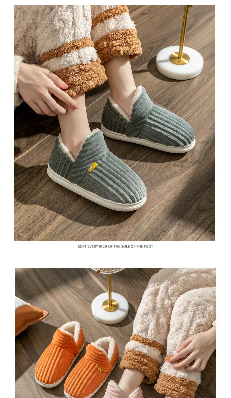 Bebealy New Fur Man Slippers For Women Winter Fluffy Plush Home Cotton Slippers Female Indoor Outdoor Fuzzy Cozy Cotton Shoes