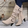 2025 New Women‘s Boots Fashion Knee High Boot High-quality Faux Suede Casual Boots for Women Side Zip High Heel Boots Botas Mujer