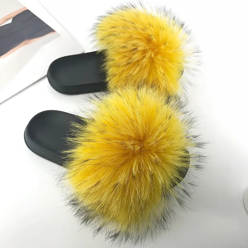 SARSALLYA Fur Slippers Women Real Fox Fur Slides Home Furry Flat Sandals Female Cute Fluffy House Shoes Woman Brand Luxury 2024