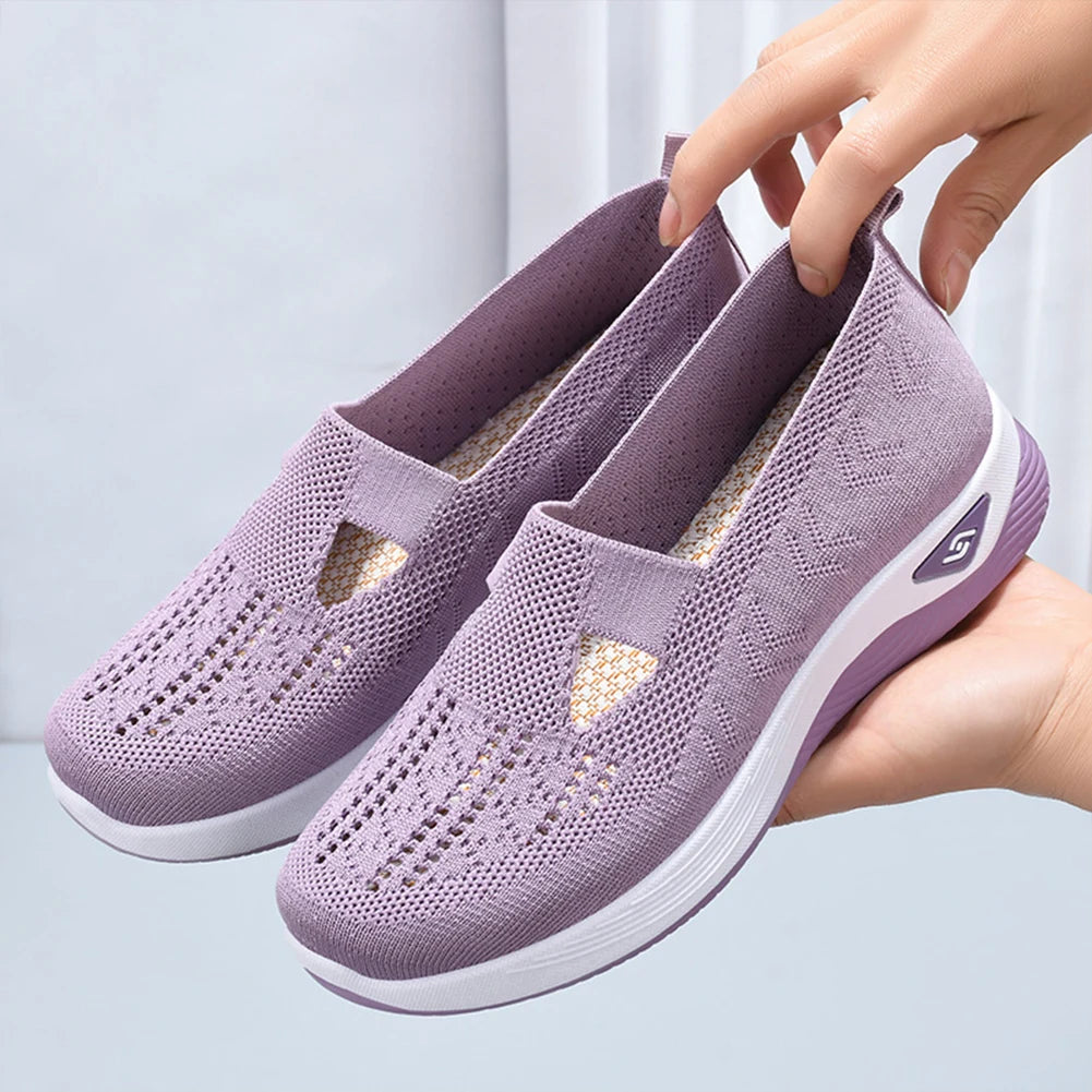 Women's New Summer Shoes Mesh Breathable Sneakers Light Slip on Flat Platform Casual Shoes Ladies Anti-slip Walking Woven Shoes