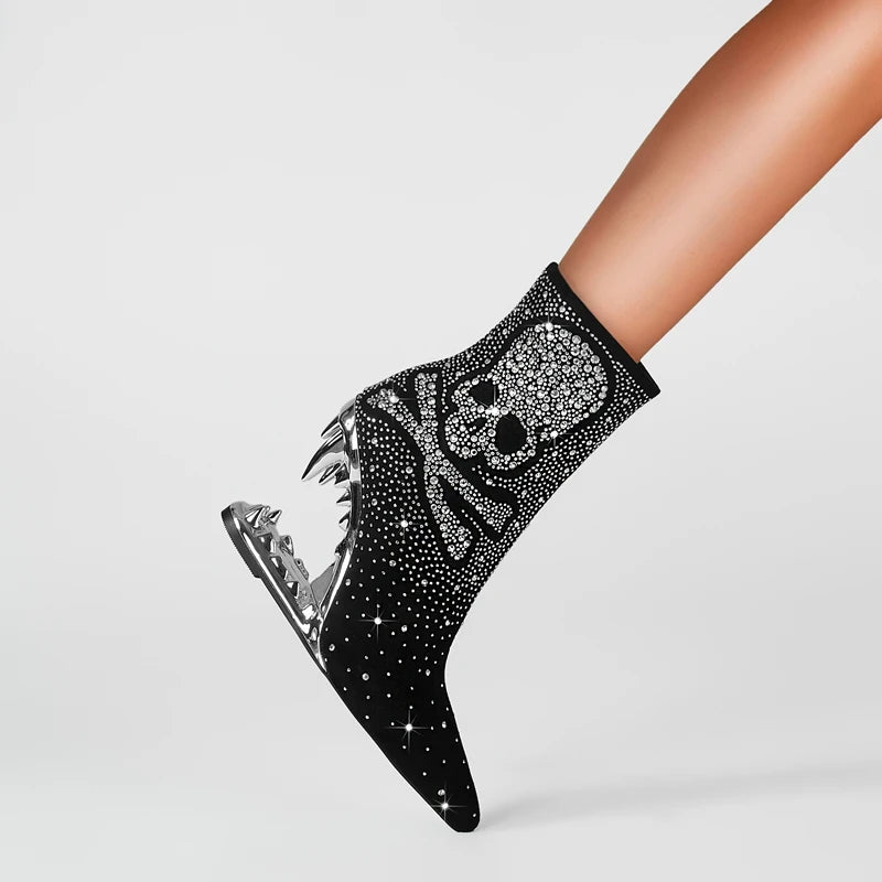 Kakay's New Water Diamond Super High Heel Wolf Teeth Tiger Teeth Shaped Heel Women's Short Boots Women's Boots