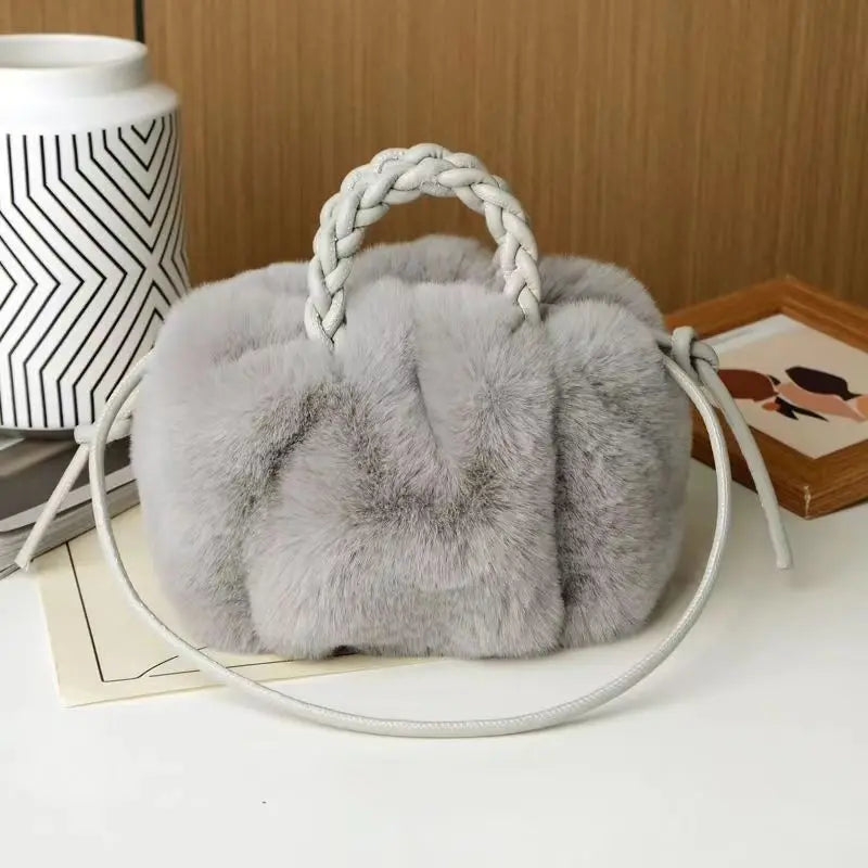 Women's Crossbody Pumpkin Plush Bag Cute Tote Bags Autumn Winter Fashion Solid Color Handbag Travel Shoulder Bags