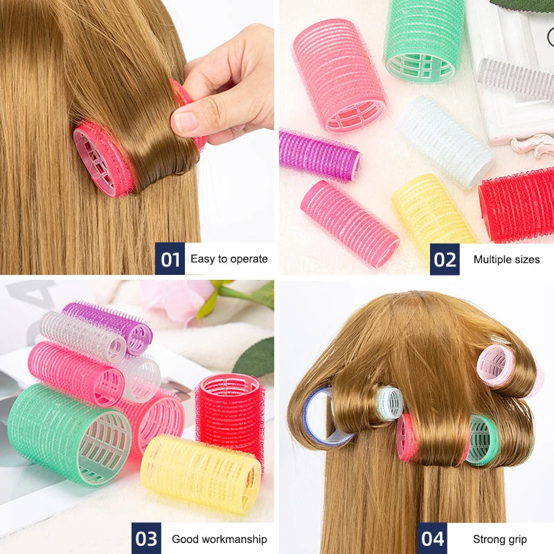 6pcs Self-Grip Hair Rollers Heatless Hair Curlers No Heat Hair Bangs Volume Self-adhesive Hook & Loop DIY Styling Tools