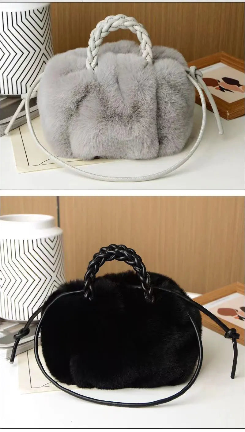 Women's Crossbody Pumpkin Plush Bag Cute Tote Bags Autumn Winter Fashion Solid Color Handbag Travel Shoulder Bags