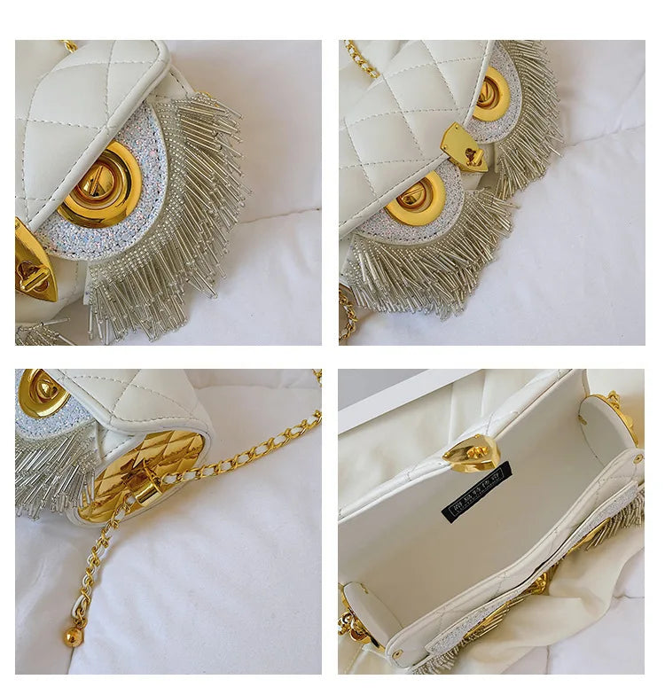 Cute Owl Bags for Women 2024 New Luxury Designer Handbag Fashion Tassel Crossbody Bag Leather Animal Print Shoulder Bag Woman