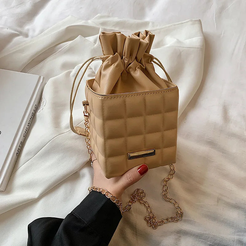 Texture Simple Checker Drawstring Crossbody Bag