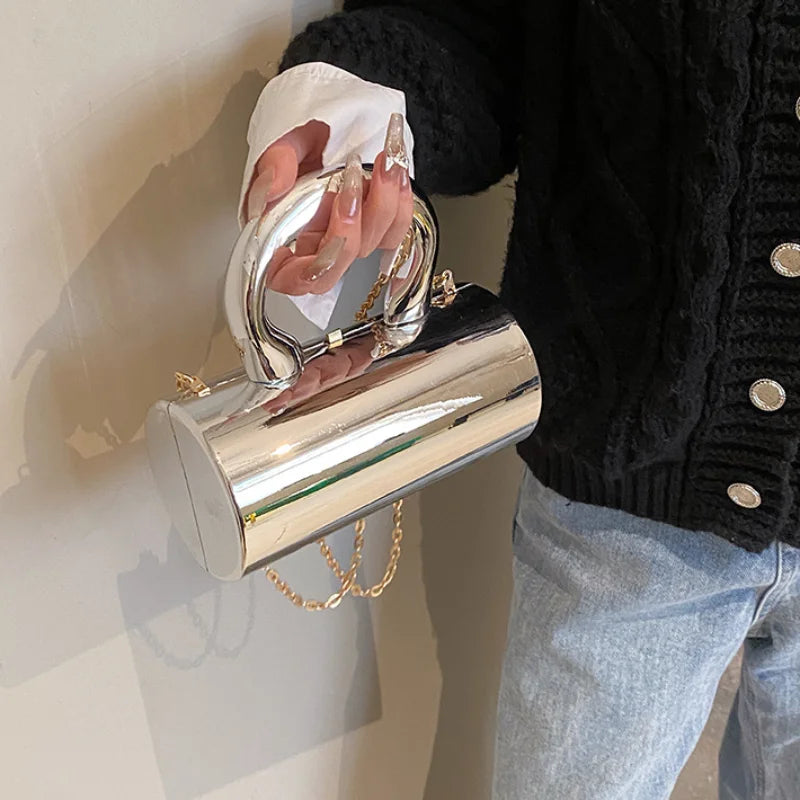 Women's Handbag Bags For Women 2025 Party Clutches Fashion Cylinder Mini Evening Purse Crossbody Shoulder Bag Gold Box Clutch