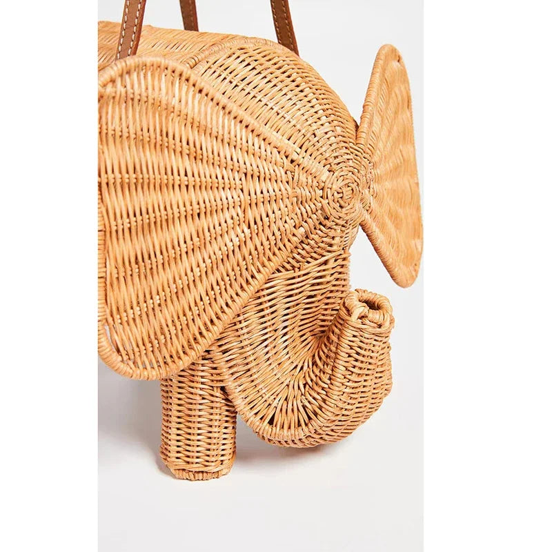 Summer New  Large Capacity Women's Bags Seaside Holiday Rattan Elephant Handbag Simple Personality Hand-woven Bags Makeup Bag
