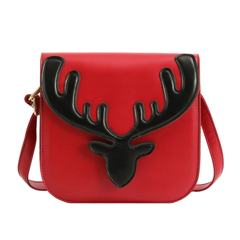 Trendy Christmas Elk Pattern Shoulder Bag Women Small PU Satchel Crossbody Phone Bag Girls Casual All-match Messenger Handbag