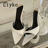 Liyke Summer Slippers Women Cozy Mules Low Thin Heels Slides Shoes Fashion Pointed Open Toe Gladiator Sandals Zapatos Mujer