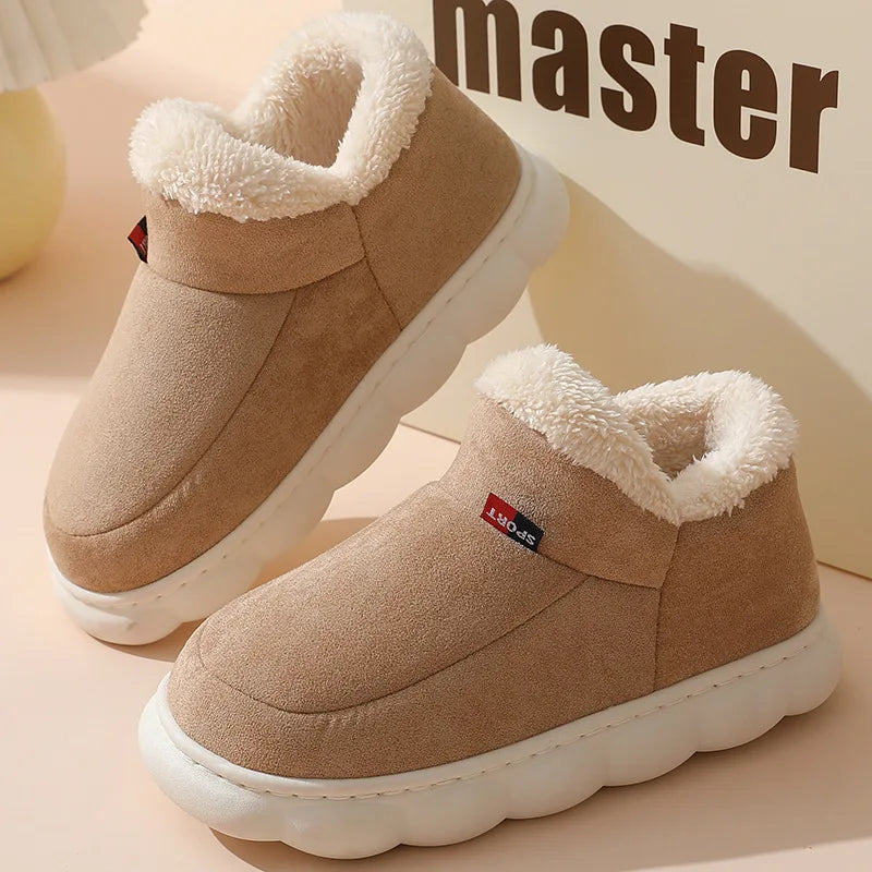 Bebealy New Fur Man Slippers For Women Winter Fluffy Plush Home Cotton Slippers Female Indoor Outdoor Fuzzy Cozy Cotton Shoes