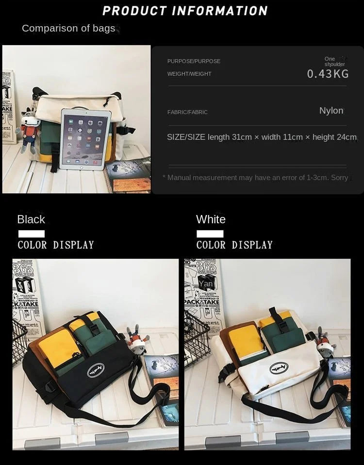 Nylon Crossbody Bags for Women Men Fashion Canvas Handbags Shoulder Bag Students School Book Messenger Bag with Mutiple Pockets