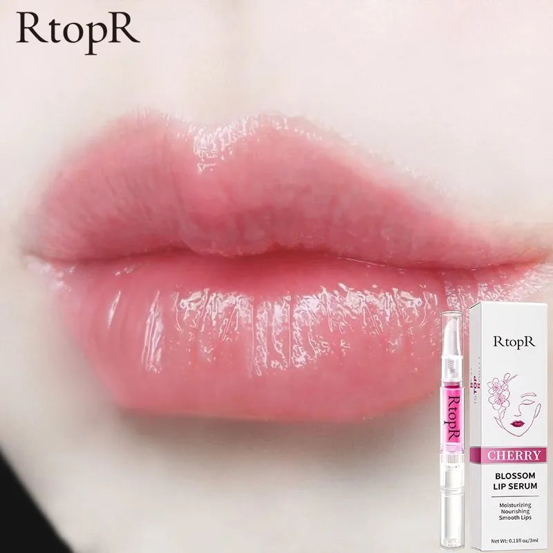 RtopR Cherry Blossom Lip Serum Mask Dry Crack Peeling Repair Reduce Lip Fine Lines Essence Moisturizing Beauty Care 3ml