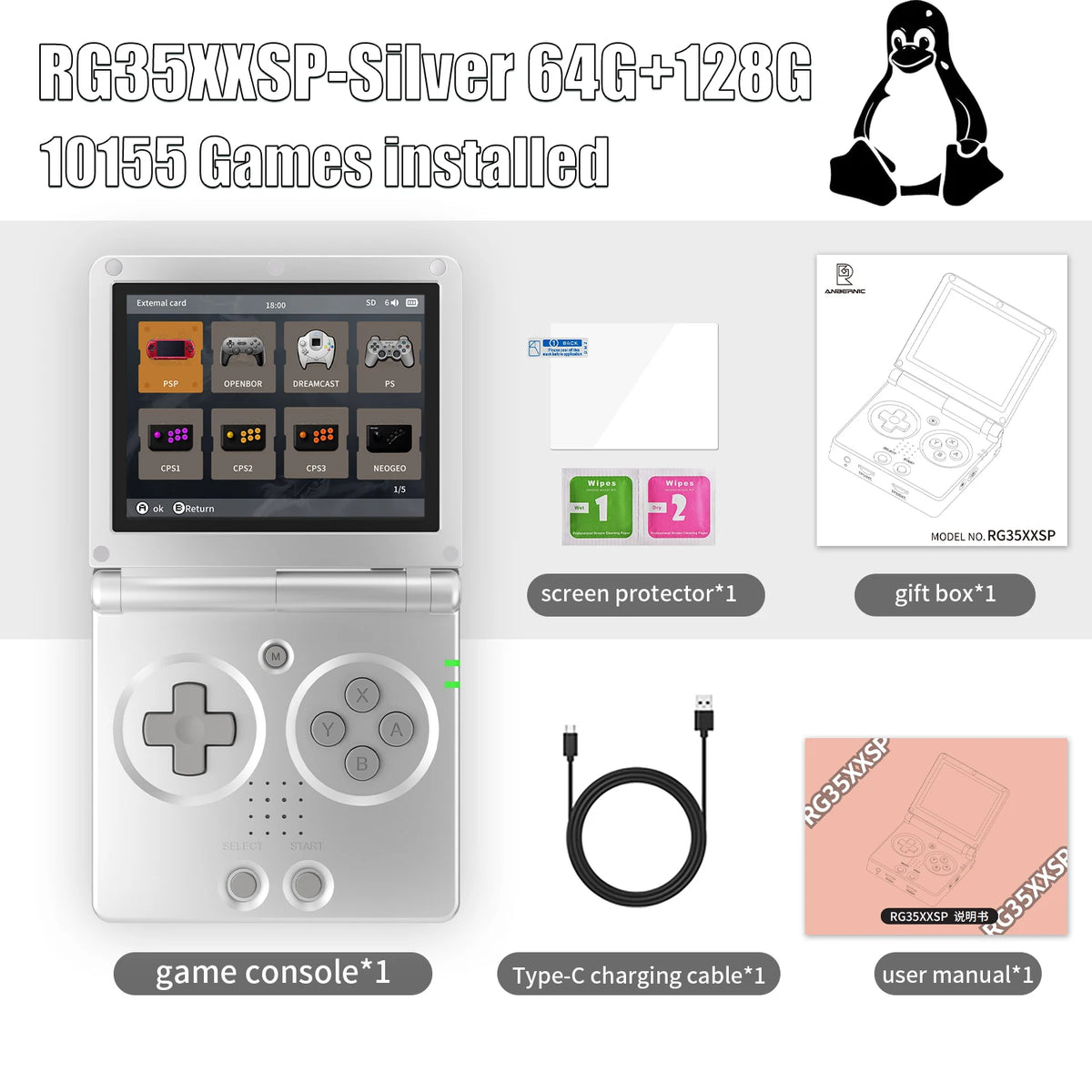 ANBERNIC RG35XXSP 3.5'' IPS Screen Flip Handheld Console Linux System HDMI-compatible TV Output  64G 5500 Games Pre-installed