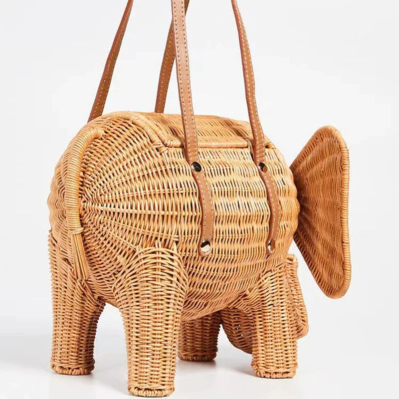 Summer New  Large Capacity Women's Bags Seaside Holiday Rattan Elephant Handbag Simple Personality Hand-woven Bags Makeup Bag