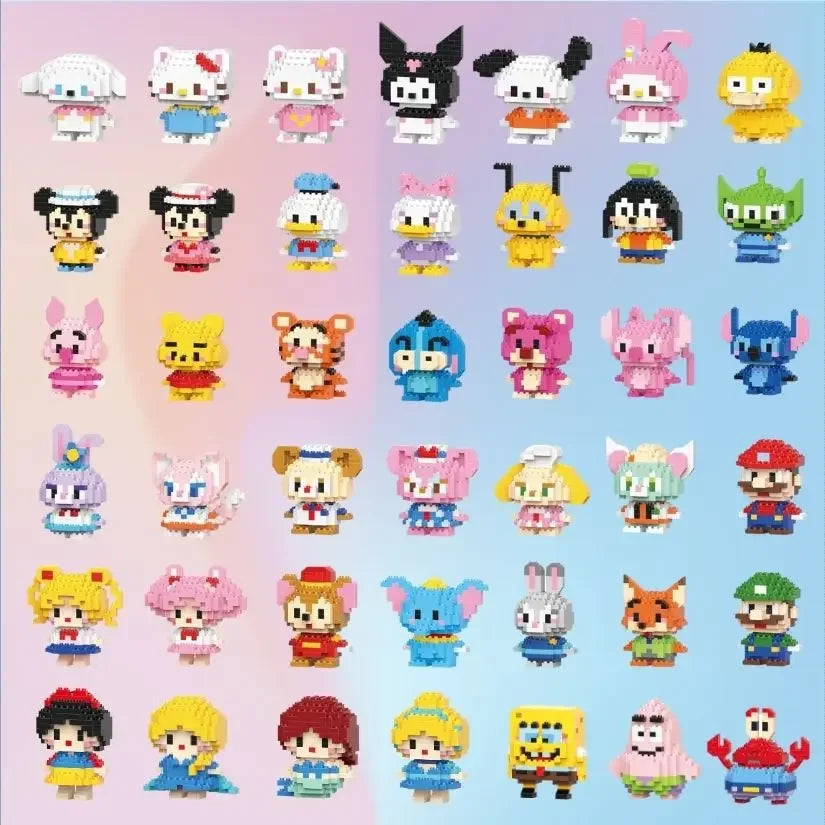 Disney Sanrio Christmas Block Toy Small Particle Cartoon Character Model Construction for Children's Gifts Puzzle Toys